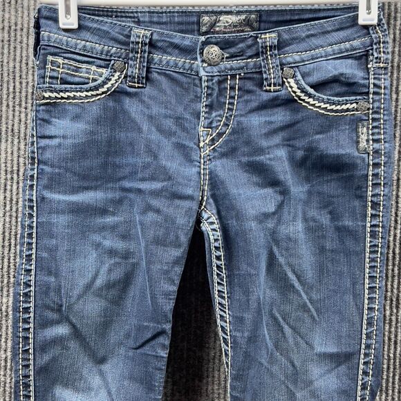 Silver Jeans Frances Women 25x33 (Actual 28x33) Blue Denim Pants Distressed - Picture 5 of 16